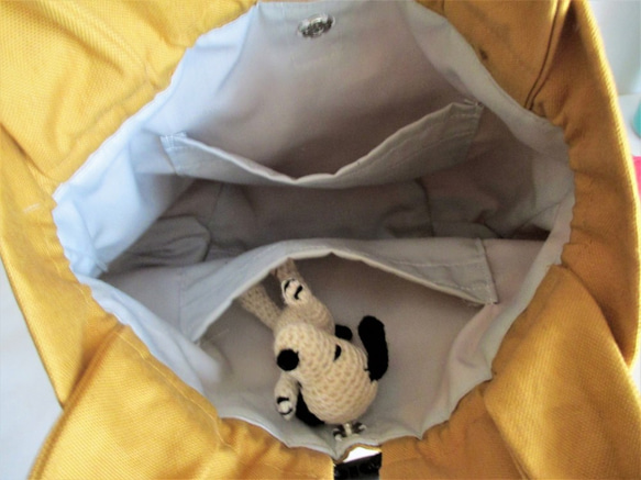 帆布の巾着型ミニトートバッグ（ベイクドイエロー）「送料無料」 4枚目の画像