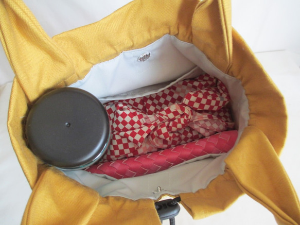 帆布の巾着型ミニトートバッグ（ベイクドイエロー）「送料無料」 5枚目の画像