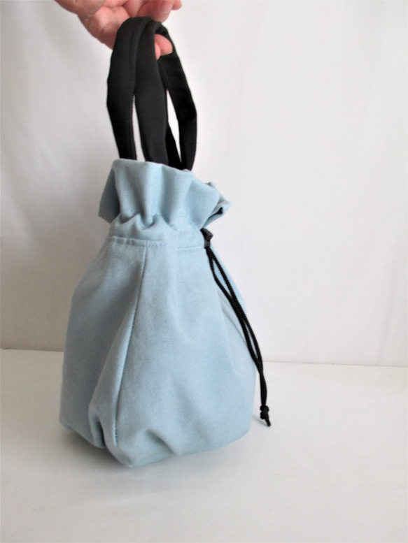 帆布の巾着型ミニトートバッグ（ミントグリン色）creema限定「送料無料」 2枚目の画像