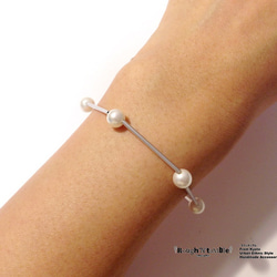 Hexagon bracelet silver×pearl 第2張的照片