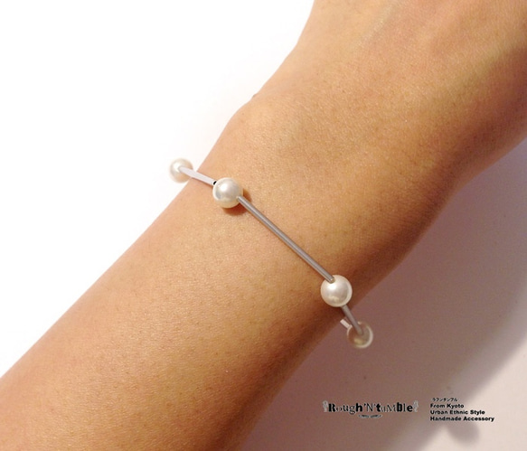 Hexagon bracelet silver×pearl 第2張的照片