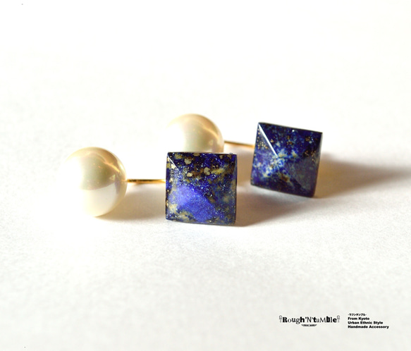 Lapis lazuli back pearl pierce 1枚目の画像