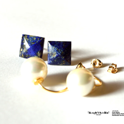 Lapis lazuli back pearl pierce 2枚目の画像