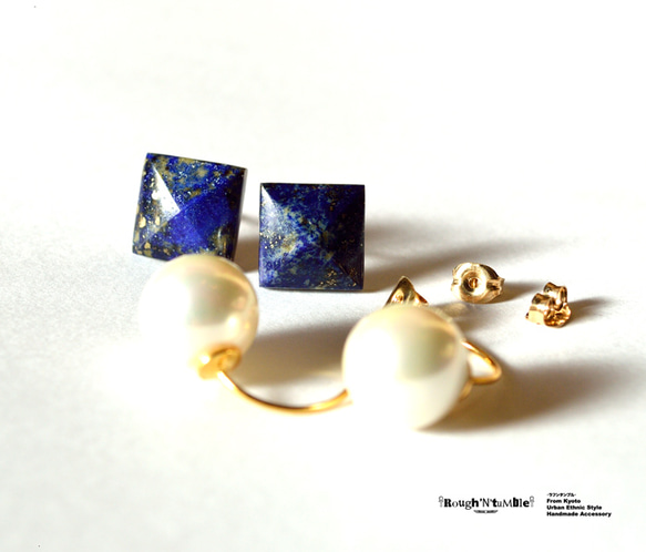 Lapis lazuli back pearl pierce 2枚目の画像