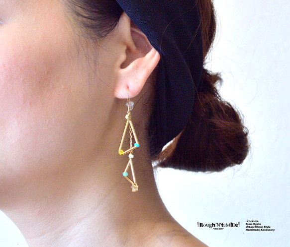 Gold tube W triangle star pierce blue 3枚目の画像