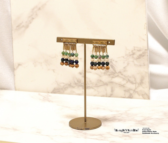 Diamond pattern ethnic fringe pierce gold 2枚目の画像