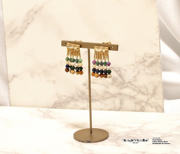 Diamond pattern ethnic fringe pierce gold 3枚目の画像