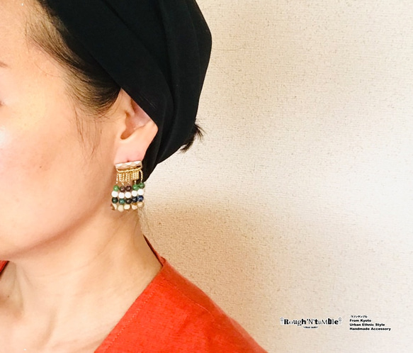 Diamond pattern ethnic fringe pierce gold 4枚目の画像