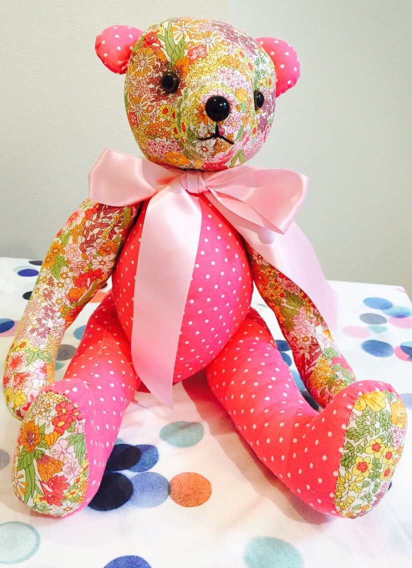 リバティ×ドットのテディベア(ピンク)