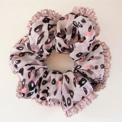 レース付レオパード（ヒョウ柄）シュシュ シュシュ うさぎの