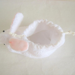 かわいい白うさぎのミニ巾着（白タオル生地） 3枚目の画像