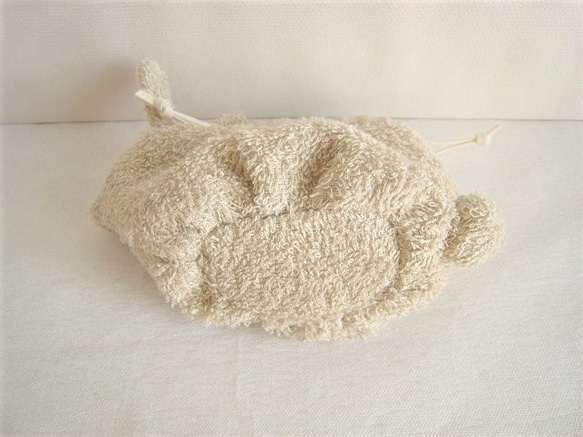 可愛いうさぎのミニ巾着（ベージュタオル生地） 4枚目の画像