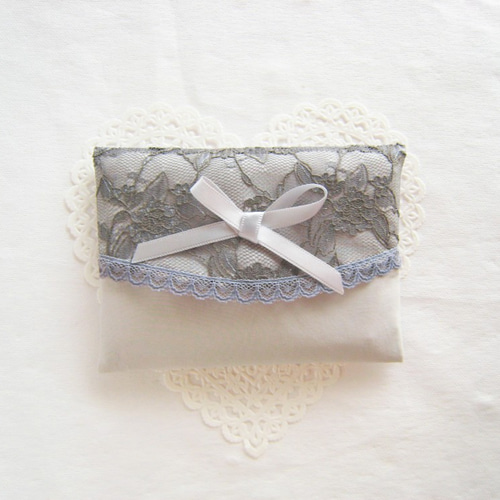 可愛いレースとリボンのポケットティッシュケース（グレー） その他