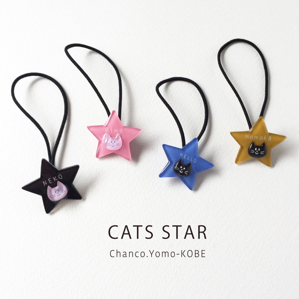 CATS STAR ねこちゃんの名入れお星さまヘアゴム/ブローチ 1枚目の画像