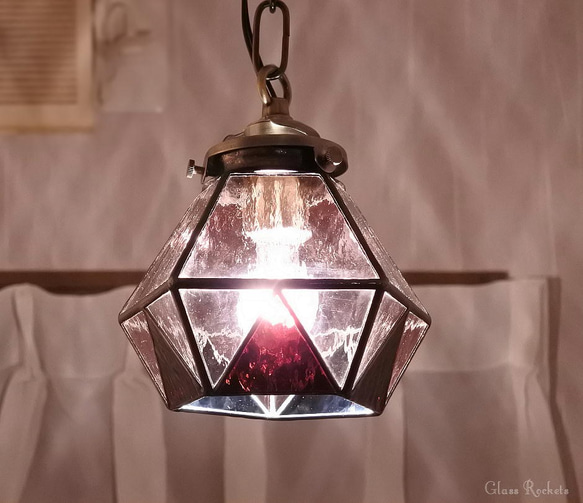 新作 ダイヤランプ パープル ステンドグラス 照明 ランプ ペンダント 1枚目の画像