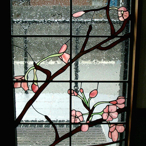 送料無料 ステンドグラス 桜 大型 パネル ２枚セット 建築 窓 ドア