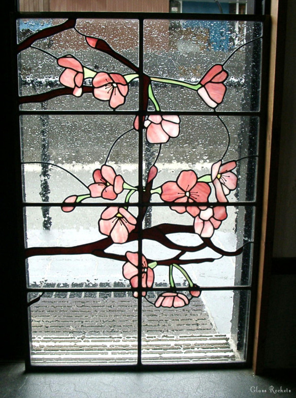 送料無料 ステンドグラス 桜 大型 パネル ２枚セット 建築 窓 ドア 3枚目の画像
