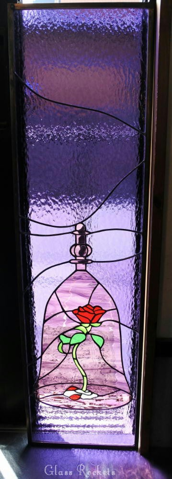 美女と野獣 モチーフの薔薇 ステンドグラスパネル 窓 ドア 壁 用 オーダー 5枚目の画像