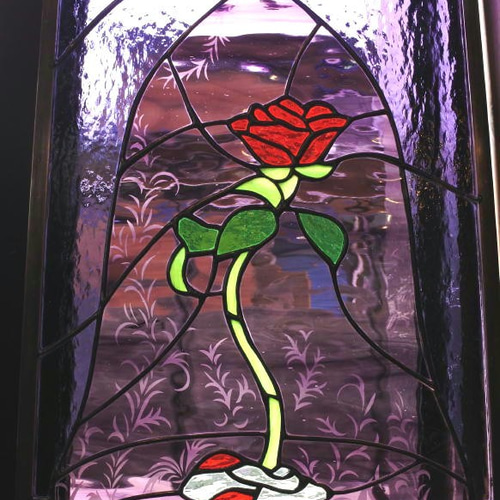 美女と野獣 モチーフの薔薇 ステンドグラスパネル 窓 ドア 壁 用