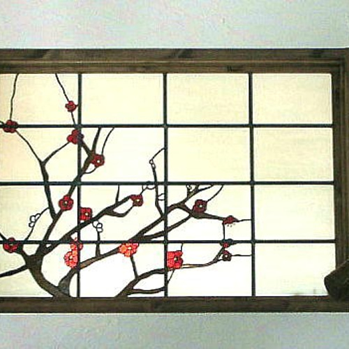 送料無料 ステンドグラス 和風 梅 大型 パネル 建築 窓 ドア 壁