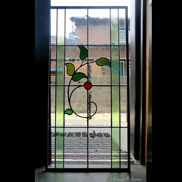 □アンティーク・ステンドグラス□ オウム・花 パネル 窓 ドア 建具