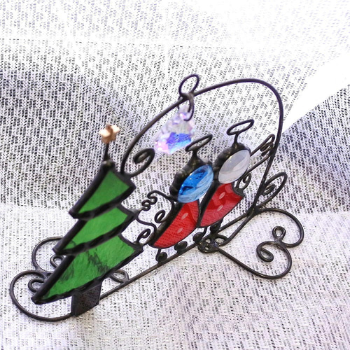 ステンドグラスオーナメント　サンキャッチャー　オーナメント　クリスマス　お正月 再販】オーナメント（クリスマス_サンタクロース）ステンドグラス サン