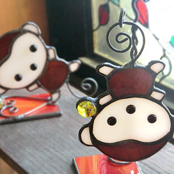 干支 申 おさるさん ステンドグラス 置物 さる 猿 ギフト その他置物