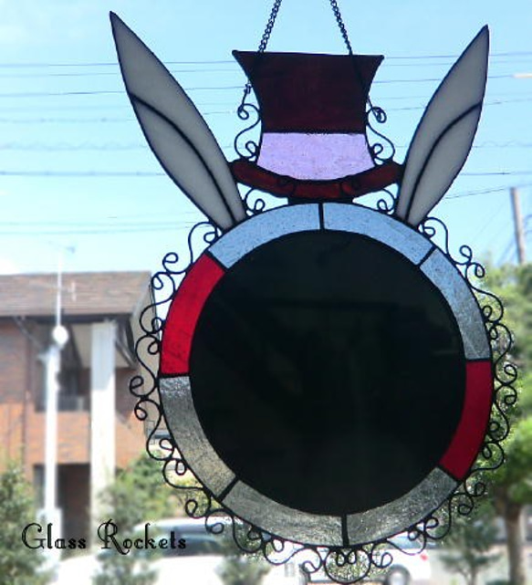 アリス ウサギ 鏡 ステンドグラス ミラー ギフト 2枚目の画像