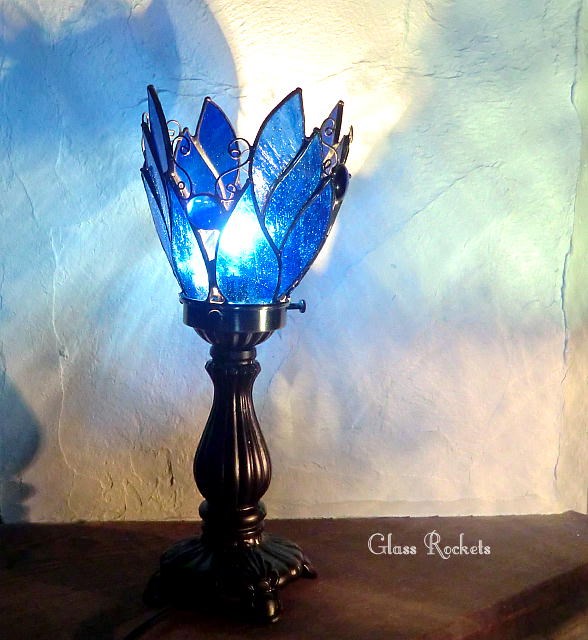 天使の青いテーブルらんぷ ステンドグラス　照明