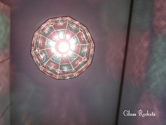 「フラワークロス」ペールパープル レトロ ステンドグラス ランプ 照明 ペンダント 6枚目の画像