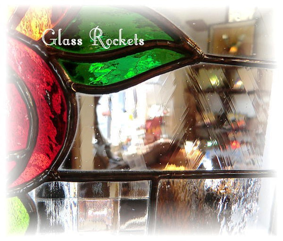 アンティークガラス　ステンドグラス パネル rose ローズ 3枚目の画像