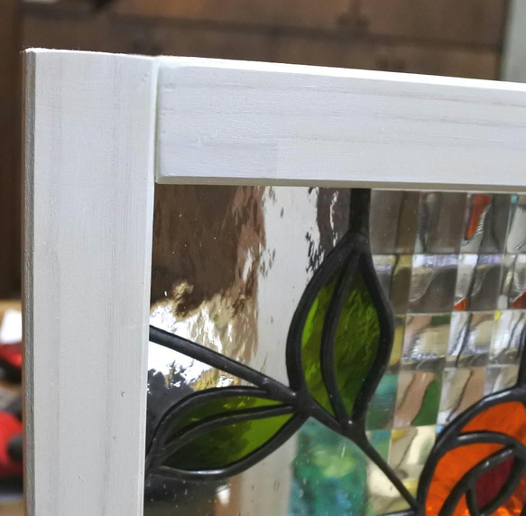 アンティークガラス　ステンドグラス パネル rose ローズ 4枚目の画像