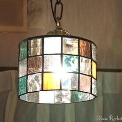 再販　1点物「 四角で丸いランプ 」 ステンドグラス 照明 ランプ ペンダント 2枚目の画像