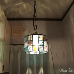 再販　1点物「 四角で丸いランプ 」 ステンドグラス 照明 ランプ ペンダント 3枚目の画像