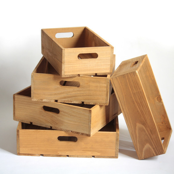 *リサイクルウッドボックスtype/aサイズM 持ち手穴付き　木箱　収納　 6枚目の画像