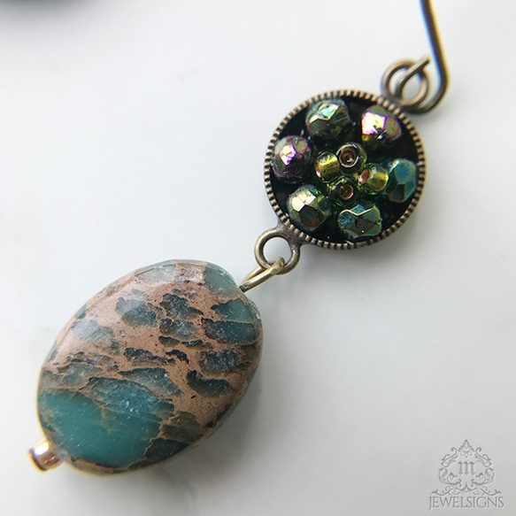 【Mhe-097b】mosaic/vintage seeds＋green jasper 4枚目の画像