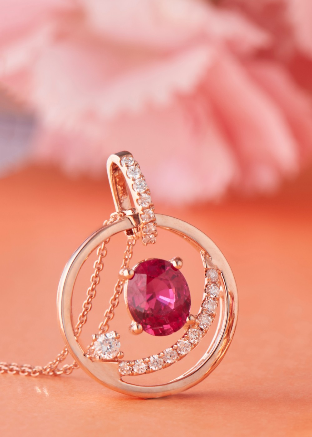 18Kローズゴールド - 最初の視力で愛するラブレッドペンダント