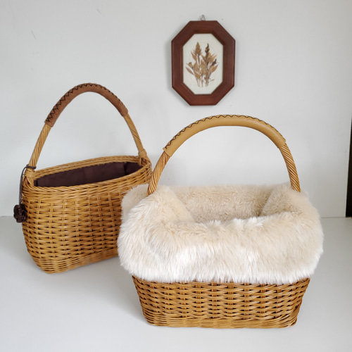 ブラウン かごバッグ 取り外しストラップ付き ブラウン 藤籠バッグ ファー付き ブラウン かごバッグ 取り外し