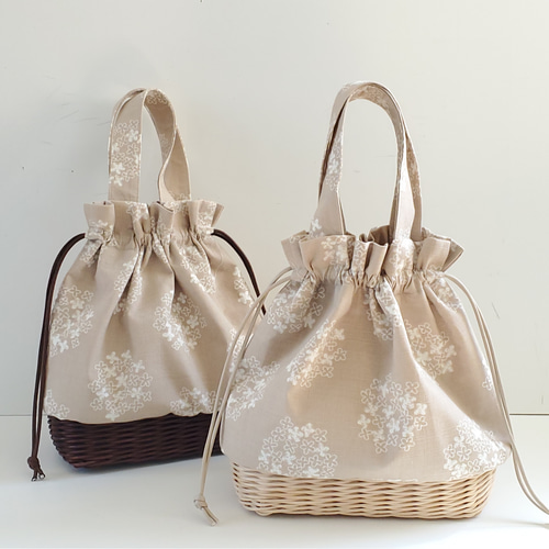 creema限定][2021新作] 籐かご付き巾着バッグB ☆オプションショルダー