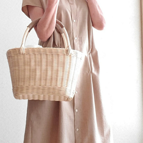 Creema限定] 結べる内布付き ナチュラル色籐カゴバッグ かご