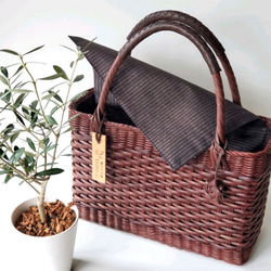 Creema限定] [内布着物地一点限定品] おしゃれ籐かごバッグBに正絹着物