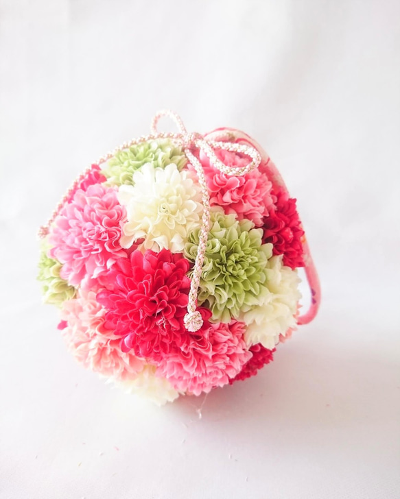 【再販】ピンクがかわいい ピンポンマムのボールブーケ ／15㎝サイズ　★ラッピング無料★ 5枚目の画像