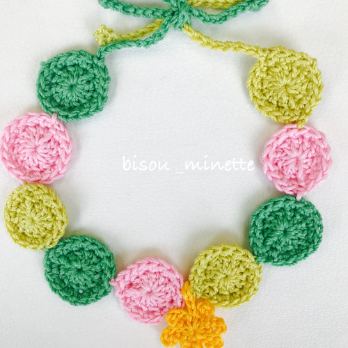 長毛猫ちゃんにも嬉しい♬コットン100％チョーカー 中央お花 ①黄色