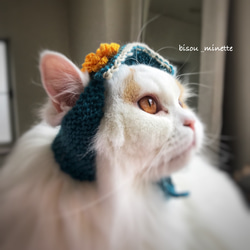 長毛猫ちゃんにも嬉しい♬コットン100％チョーカー 中央お花 ①