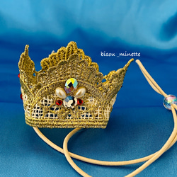 ねこ様ゴールドレース王冠⭐️あご紐付きねこ様被りもの♬①赤ストーン 2枚目の画像