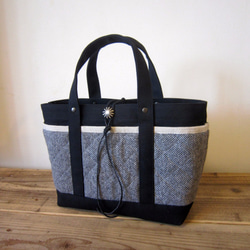 「wool tote」S　ブラック×ヘリンボーン 1枚目の画像