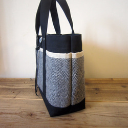 「wool tote」S　ブラック×ヘリンボーン 3枚目の画像