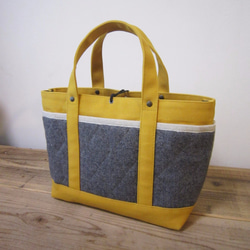 「wool tote」S　マスタード×ヘリンボーン 2枚目の画像