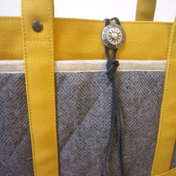 「wool tote」S　マスタード×ヘリンボーン 3枚目の画像