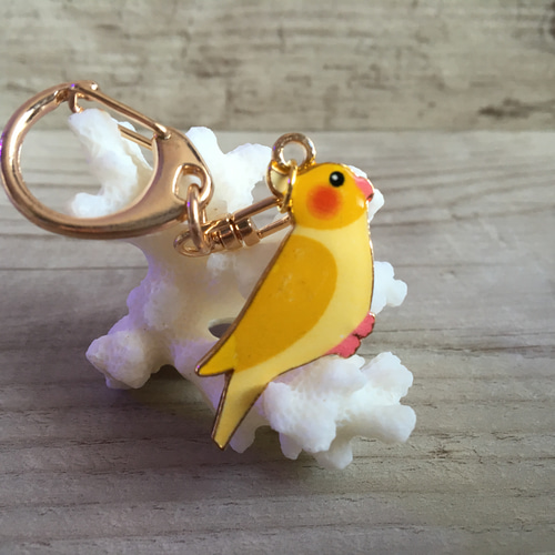 オカメインコ イエロー キーホルダー ピンクゴールド キーリング bemix